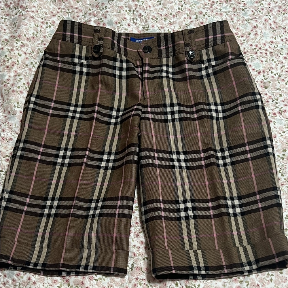 Burberry Blue Label Brown, Black and Pink Plaid Pants